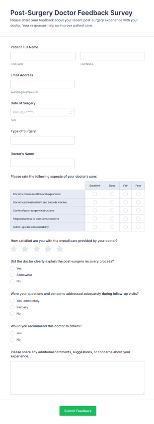 Post Surgery Doctor Feedback Survey Form Template