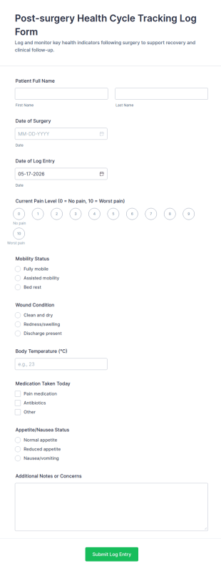 Post Surgery Health Cycle Tracking Log Form Template