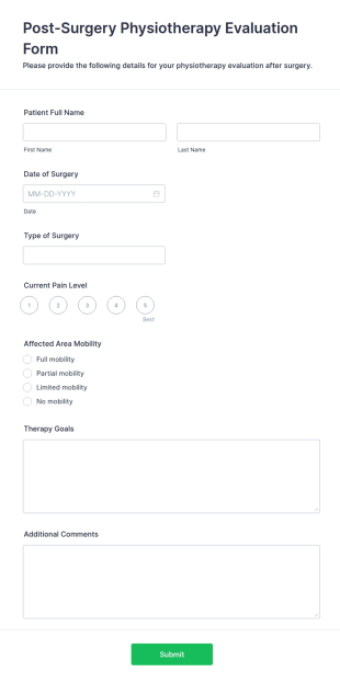 Post Surgery Physiotherapy Evaluation Form Template