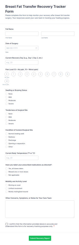 Post Surgery Recovery Tracking Form Template