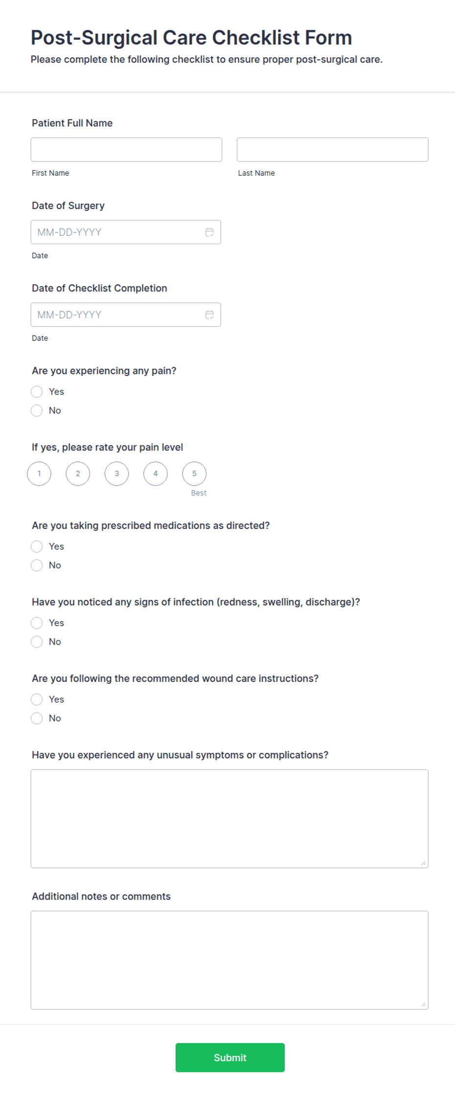 Post-Surgical Care Checklist Form Template | Jotform