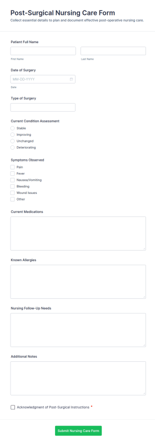 Post Surgical Nursing Care Form Template