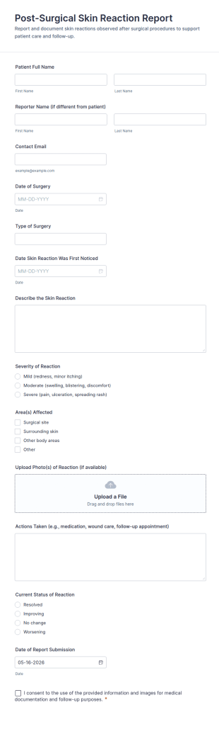 Post Surgical Skin Reaction Report Form Template
