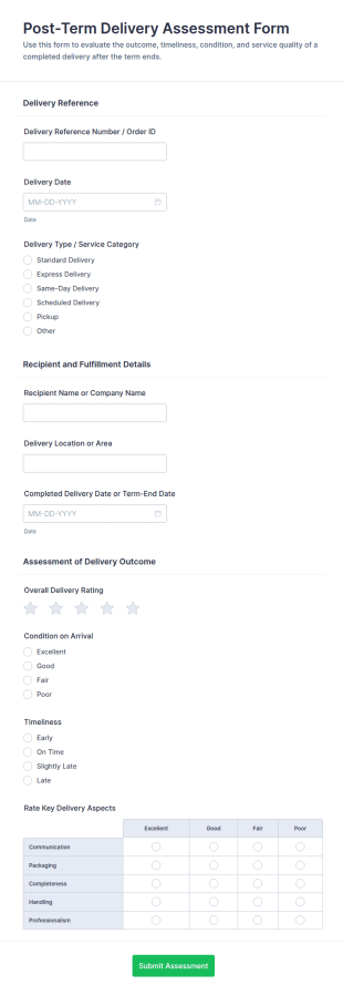 Post Term Delivery Assessment Form Template