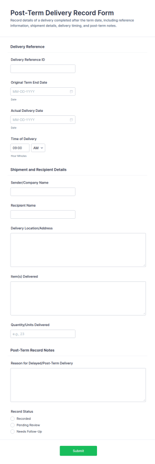 Post Term Delivery Record Form Template