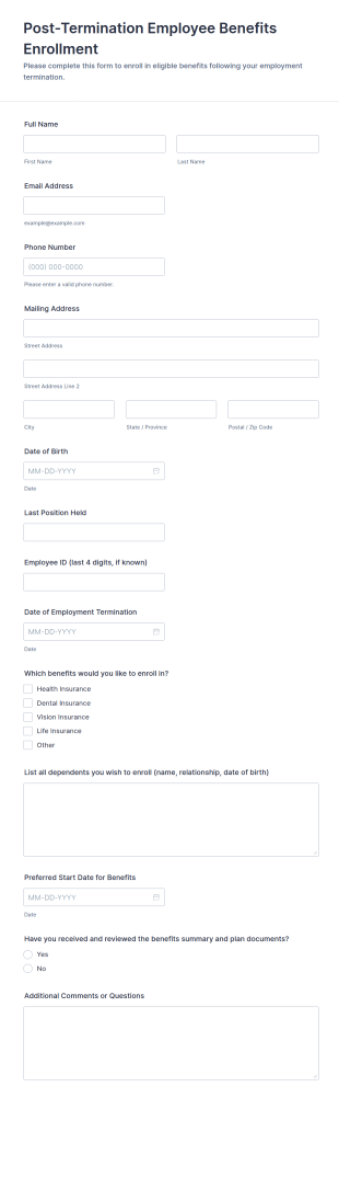 Post Termination Employee Benefits Enrollment Form Template