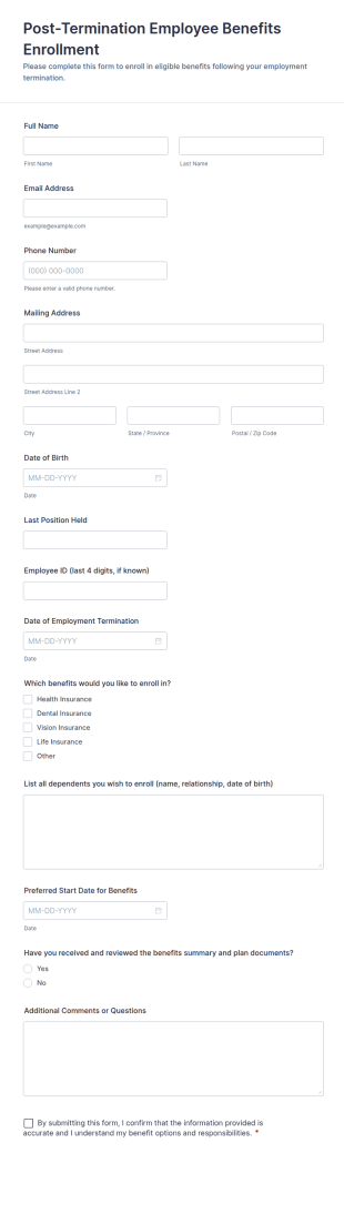 Post Termination Employee Benefits Enrollment Form Template