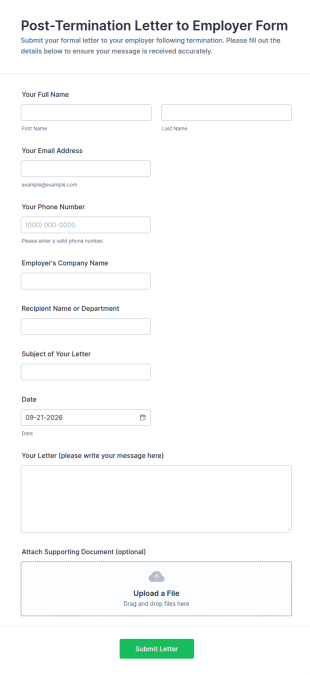 Post Termination Letter To Employer Form Template