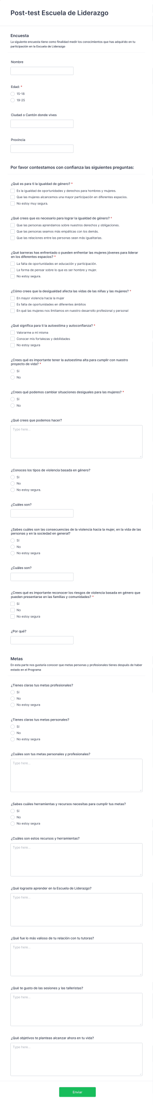 Post Test Escuela De Liderazgo Form Template