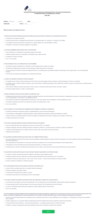 Post Test Form Template