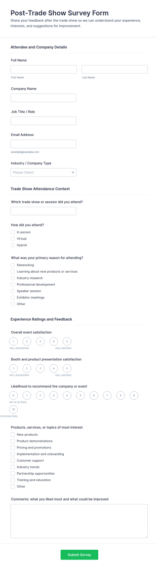 Post Trade Show Survey Form Template