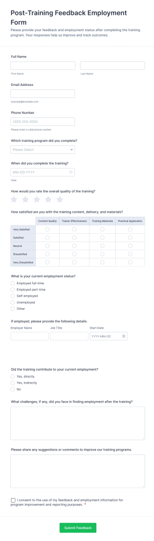 Post Training Feedback Employment Form Template
