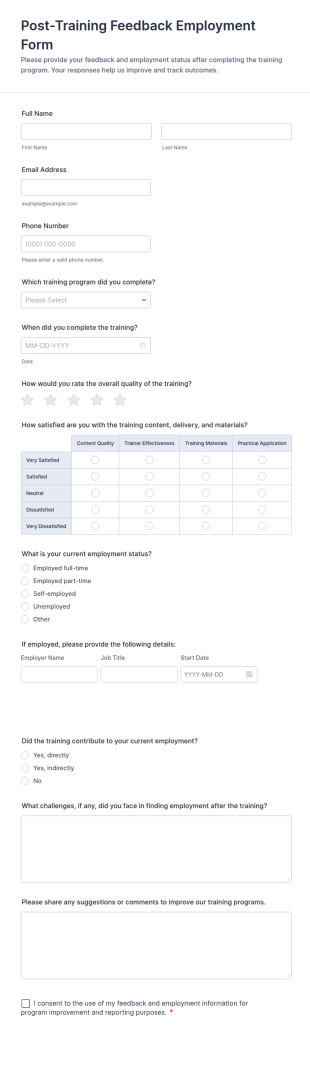 Post Training Feedback Employment Form Template