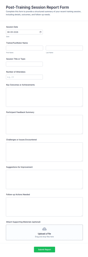 Post Training Session Report Form Template
