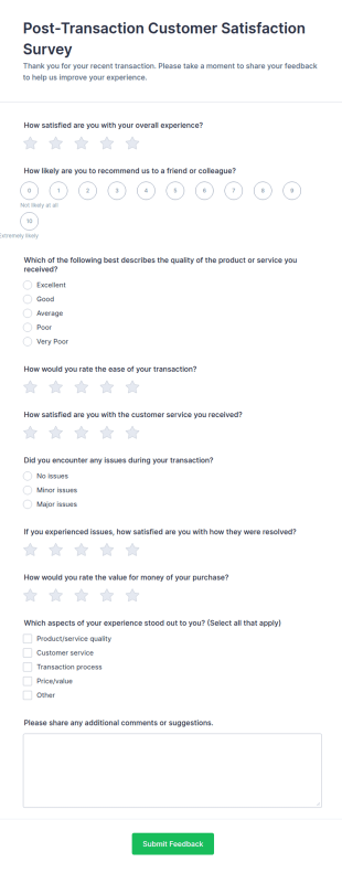 Post Transaction Customer Satisfaction Survey Form Template