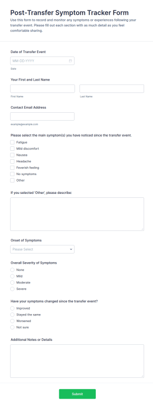 Post Transfer Symptom Tracker Form Template