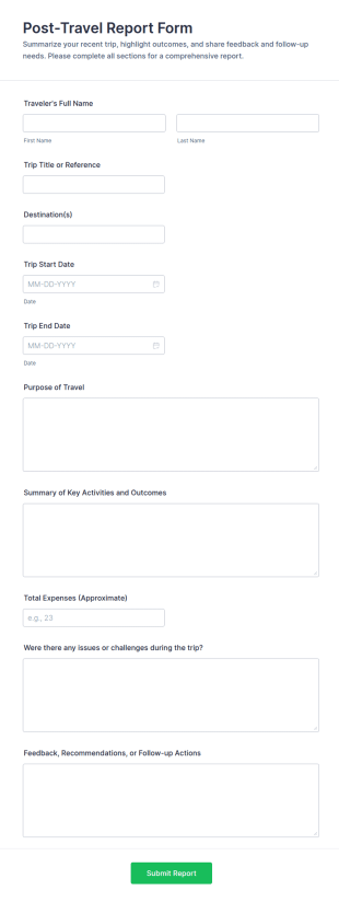 Post Travel Report Form Template
