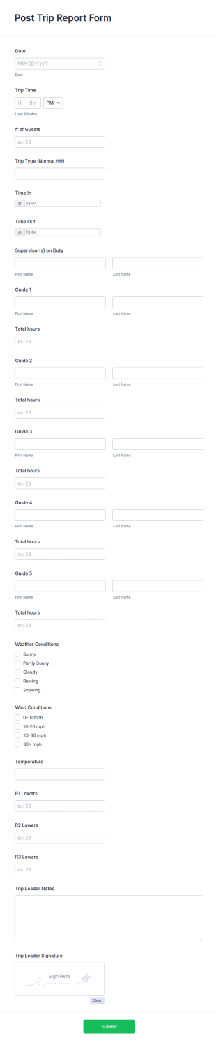 Post Trip Report Form Template