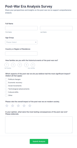 Post War Era Analysis Survey Form Template