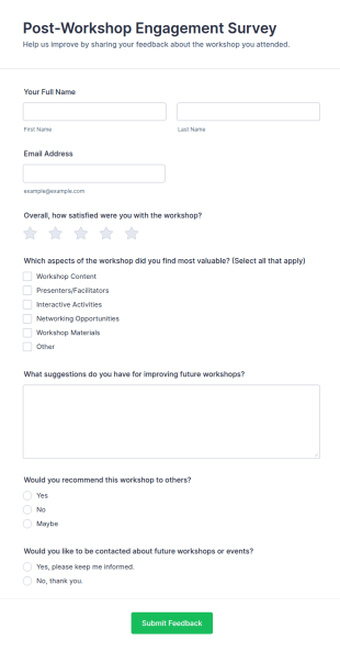 Post Workshop Engagement Survey Form Template