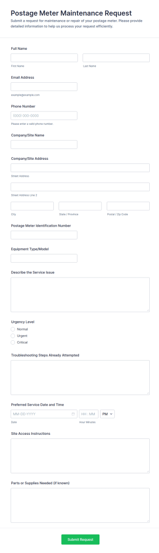 Postage Meter Maintenance Request Form Template