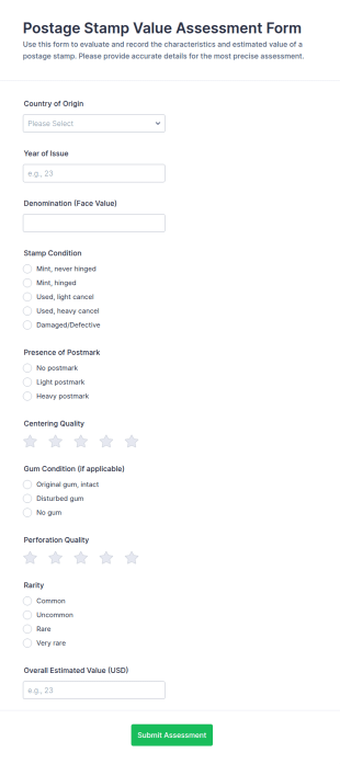 Postage Stamp Value Assessment Form Template
