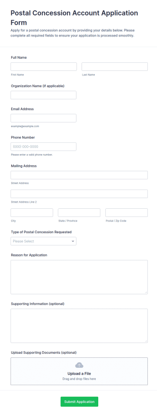 Postal Concession Account Application Form Template