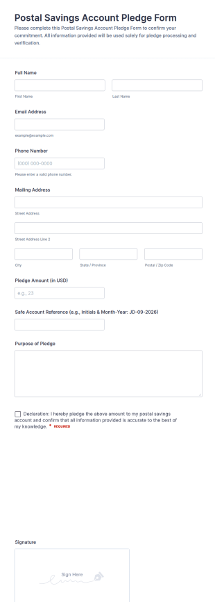 Postal Savings Account Pledge Form Template