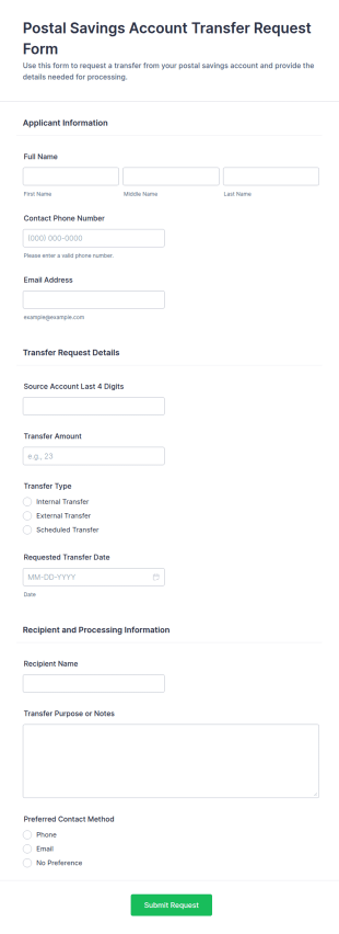 Postal Savings Account Transfer Request Form Template