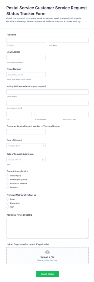 Postal Service Customer Service Request Status Tracker Form Template