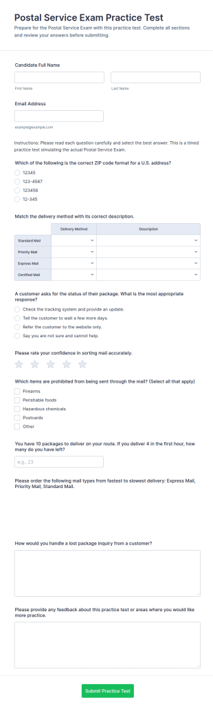 Postal Service Exam Practice Test Form Template