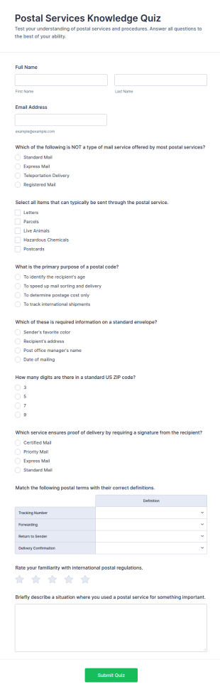 Postal Services Knowledge Quiz Form Template