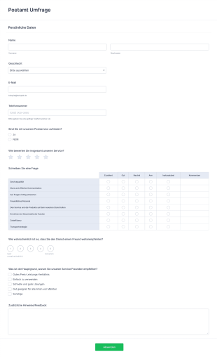 Postamt Umfrage Form Template