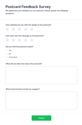 Postcard Feedback Survey Form Template