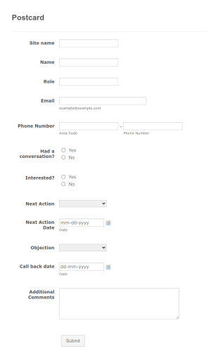 Postcard Questions Form Template