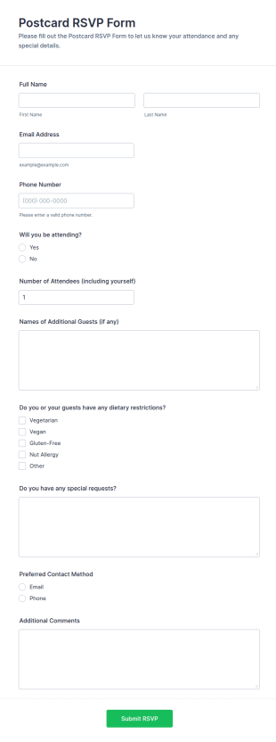 Postcard RSVP Form Template