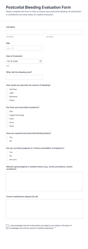 Postcoital Bleeding Evaluation Form Template