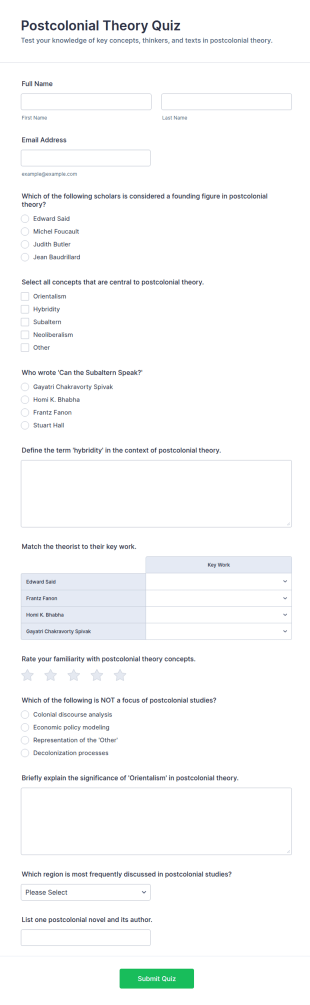 Postcolonial Theory Quiz Form Template