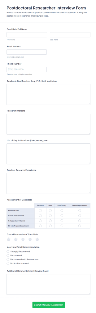 Postdoctoral Researcher Interview Form Template