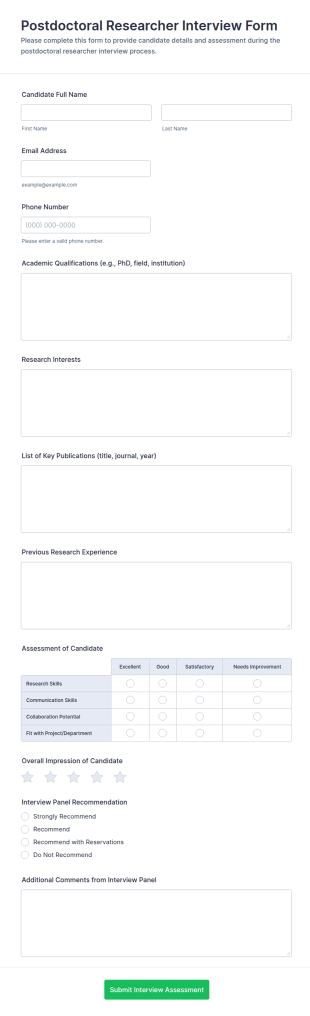 Postdoctoral Researcher Interview Form Template