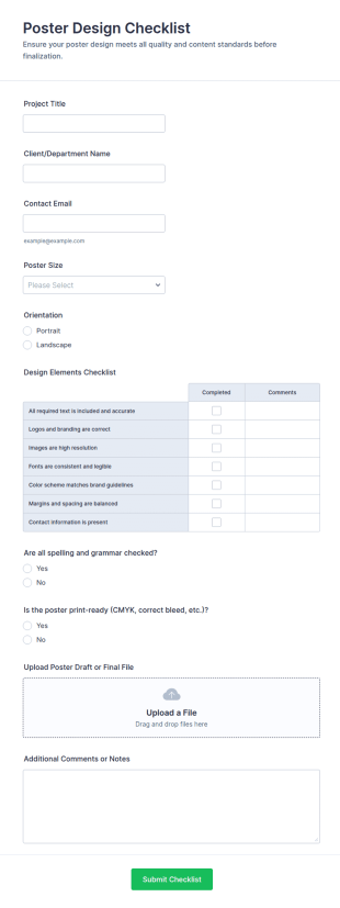 Poster Design Checklist Form Template