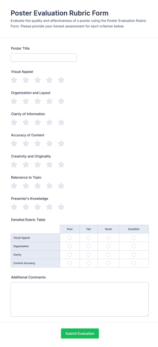 Poster Evaluation Rubric Form Template