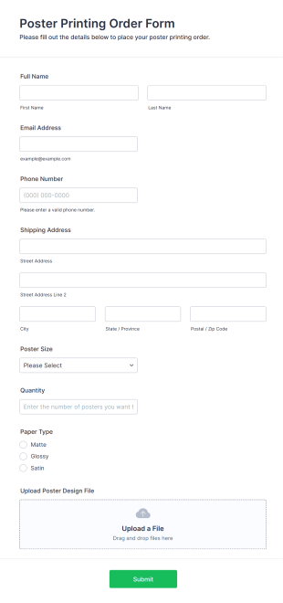 Poster Printing Order Form Template