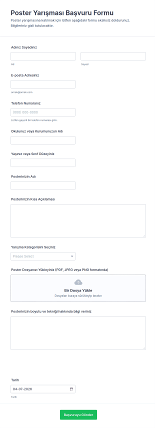 Poster Yarışması Katılım Formu 🎨🎉 Form Şablonu