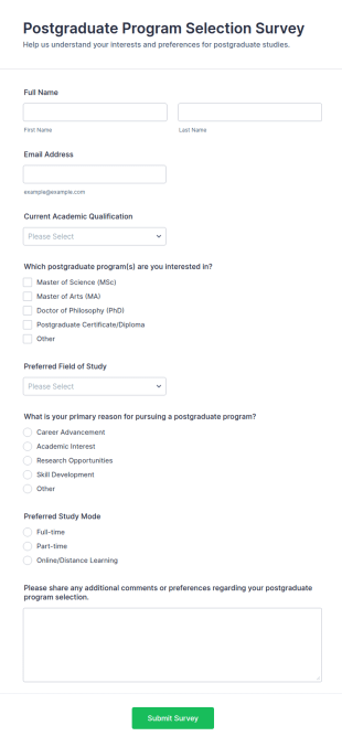 Postgraduate Program Selection Survey Form Template
