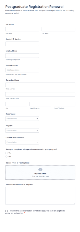 Postgraduate Registration Renewal Form Template