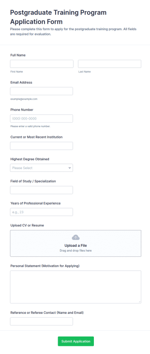 Postgraduate Training Program Application Form Template