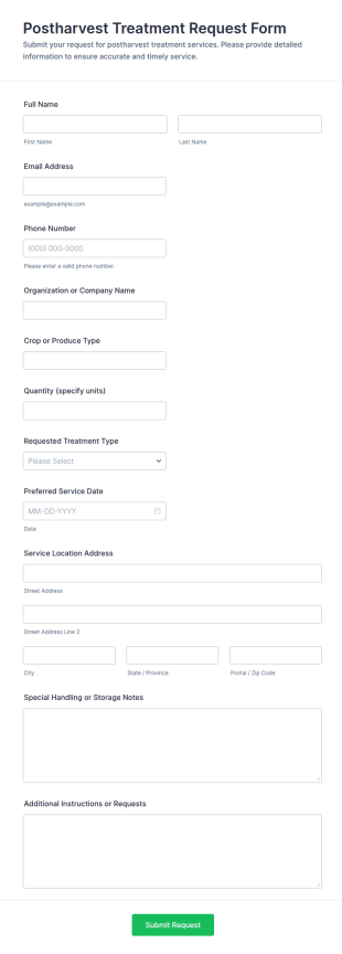 Postharvest Treatment Request Form Template
