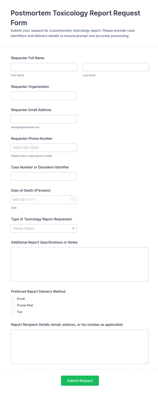 Postmortem Toxicology Report Request Form Template