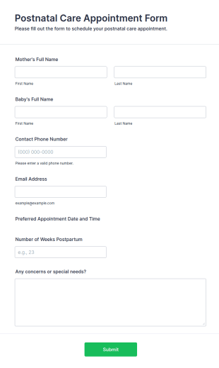 Postnatal Care Appointment Form Template